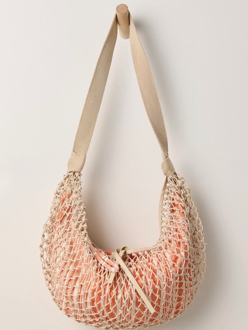Free People Silver Springs Sling Bag Orange Stripe & Leather Cream Mesh NWT